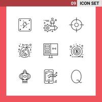 9 User Interface Outline Pack of modern Signs and Symbols of computer app gps love charity Editable Vector Design Elements