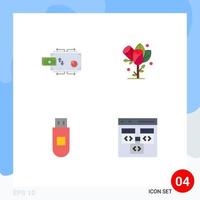 4 Thematic Vector Flat Icons and Editable Symbols of finance usb money love data Editable Vector Design Elements