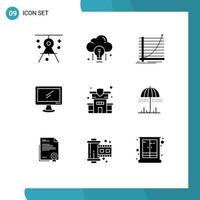 Pictogram Set of 9 Simple Solid Glyphs of device computer bulb goal curve Editable Vector Design Elements