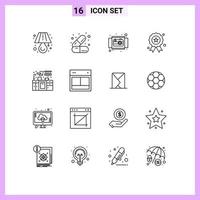 Modern Set of 16 Outlines and symbols such as kitchen medal circle independence day holiday Editable Vector Design Elements