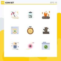 Modern Set of 9 Flat Colors Pictograph of clock web sweets web page fire Editable Vector Design Elements