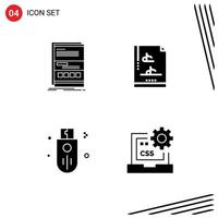 Pictogram Set of 4 Simple Solid Glyphs of browser memory page music stick Editable Vector Design Elements