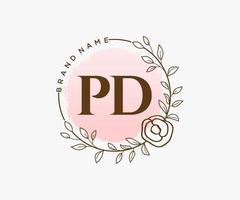 logo femenino pd inicial. utilizable para logotipos de naturaleza, salón, spa, cosmética y belleza. elemento de plantilla de diseño de logotipo de vector plano.