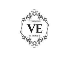 VE Initials letter Wedding monogram logos collection, hand drawn modern minimalistic and floral templates for Invitation cards, Save the Date, elegant identity for restaurant, boutique, cafe in vector