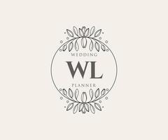 colección de logotipos de monograma de boda con letras iniciales wl, plantillas florales y minimalistas modernas dibujadas a mano para tarjetas de invitación, guardar la fecha, identidad elegante para restaurante, boutique, café en vector