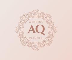 colección de logotipos de monograma de boda con letras iniciales aq, plantillas florales y minimalistas modernas dibujadas a mano para tarjetas de invitación, guardar la fecha, identidad elegante para restaurante, boutique, café en vector