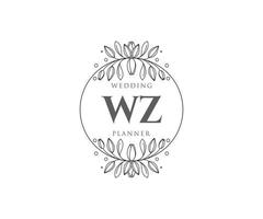 colección de logotipos de monograma de boda con letras iniciales wz, plantillas florales y minimalistas modernas dibujadas a mano para tarjetas de invitación, guardar la fecha, identidad elegante para restaurante, boutique, café en vector