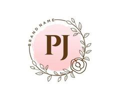 logotipo femenino pj inicial. utilizable para logotipos de naturaleza, salón, spa, cosmética y belleza. elemento de plantilla de diseño de logotipo de vector plano.