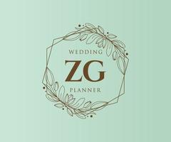 colección de logotipos de monograma de boda con letras iniciales zg, plantillas florales y minimalistas modernas dibujadas a mano para tarjetas de invitación, guardar la fecha, identidad elegante para restaurante, boutique, café en vector