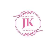 colección de logotipos de monograma de boda con letras iniciales jk, plantillas florales y minimalistas modernas dibujadas a mano para tarjetas de invitación, guardar la fecha, identidad elegante para restaurante, boutique, café en vector