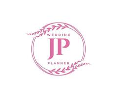 colección de logotipos de monograma de boda con letras iniciales jp, plantillas florales y minimalistas modernas dibujadas a mano para tarjetas de invitación, guardar la fecha, identidad elegante para restaurante, boutique, café en vector