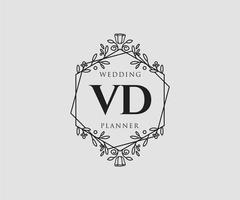 colección de logotipos de monograma de boda con letras iniciales vd, plantillas florales y minimalistas modernas dibujadas a mano para tarjetas de invitación, guardar la fecha, identidad elegante para restaurante, boutique, café en vector