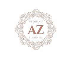 AZ Initials letter Wedding monogram logos collection, hand drawn modern minimalistic and floral templates for Invitation cards, Save the Date, elegant identity for restaurant, boutique, cafe in vector