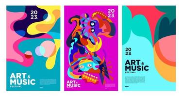 cartel del festival de música y arte colorido de verano y plantilla de portada 2023 vector