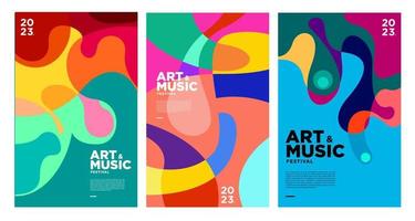 cartel del festival de música y arte colorido de verano y plantilla de portada 2023 vector