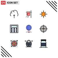 Pictogram Set of 9 Simple Filledline Flat Colors of browser globe transfusion math calculation Editable Vector Design Elements