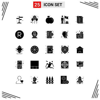 Group of 25 Modern Solid Glyphs Set for text sheet sheet apple document businessman Editable Vector Design Elements