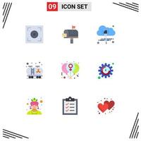 Pictogram Set of 9 Simple Flat Colors of women heart computing day tank Editable Vector Design Elements