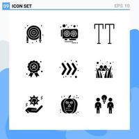 Universal Icon Symbols Group of 9 Modern Solid Glyphs of keyboard arrow all medal independece Editable Vector Design Elements