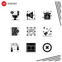 Collection of 9 Vector Icons in solid style Pixle Perfect Glyph Symbols for Web and Mobile Solid Icon Signs on White Background 9 Icons