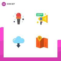 User Interface Pack of 4 Basic Flat Icons of mic down reporter speaker map Editable Vector Design Elements