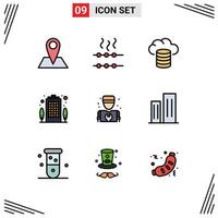 Group of 9 Filledline Flat Colors Signs and Symbols for repair mechanic cloud man house Editable Vector Design Elements