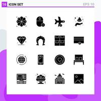 16 User Interface Solid Glyph Pack of modern Signs and Symbols of powder plate check color transportation Editable Vector Design Elements