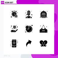 Group of 9 Modern Solid Glyphs Set for give farming technician agriculture dessert Editable Vector Design Elements