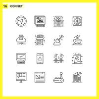 Modern Set of 16 Outlines and symbols such as book cloud healthcare fan computer Editable Vector Design Elements