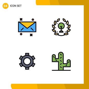 Universal Icon Symbols Group of 4 Modern Filledline Flat Colors of message setting earth leaf cactus Editable Vector Design Elements