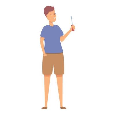Kid take screwdriver icon cartoon vector. Robot education