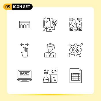 9 concepto de esquema para sitios web móviles y aplicaciones herramientas de dedo derecho compartir elementos de diseño vectorial editables vector