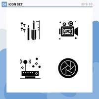 4 Universal Solid Glyphs Set for Web and Mobile Applications reapair connection equipment video internet Editable Vector Design Elements