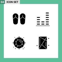 Group of 4 Solid Glyphs Signs and Symbols for beach life buoy audio sound console Editable Vector Design Elements