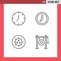 conjunto moderno de 4 colores planos de línea rellena pictografía de enfermedad de reloj tiempo multimedia elementos de diseño vectorial editables de audio vector