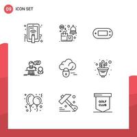 Set of 9 Modern UI Icons Symbols Signs for support answer shopping chat psp Editable Vector Design Elements