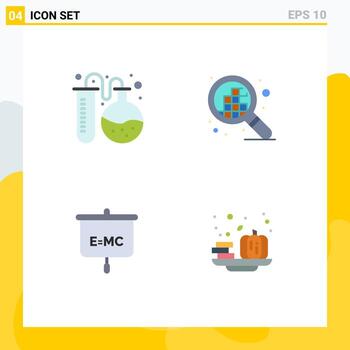 4 Thematic Vector Flat Icons and Editable Symbols of lab presentation education pixels autumn Editable Vector Design Elements