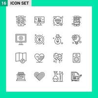 Group of 16 Outlines Signs and Symbols for webcam display diamond mobile location Editable Vector Design Elements