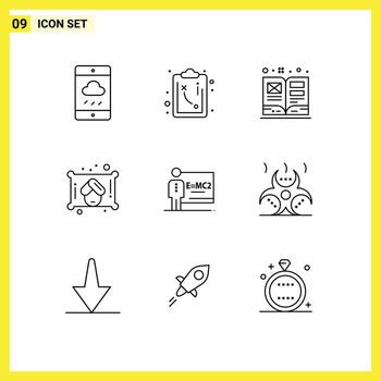 9 Universal Outlines Set for Web and Mobile Applications room class book classroom towel Editable Vector Design Elements