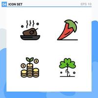 4 concepto de color plano de línea completa para sitios web móviles y aplicaciones pollo verduras comida inversión en alimentos elementos de diseño vectorial editables vector