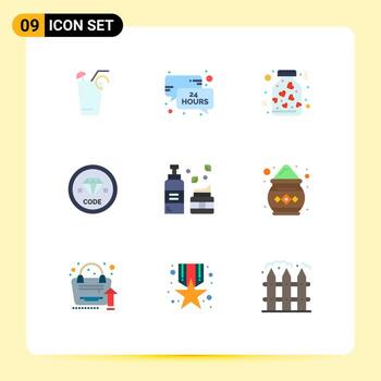 paquete de línea de vector editable de 9 colores planos simples de desarrollo de cosméticos código de desarrollo de corazón elementos de diseño de vector editable