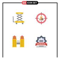 Flat Icon Pack of 4 Universal Symbols of car building scissor product construction Editable Vector Design Elements