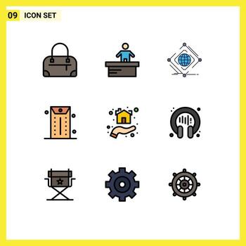 9 colores planos universales de línea de relleno establecidos para aplicaciones web y móviles casa mano internet dando sobre elementos de diseño vectorial editables vector