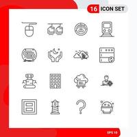 Pack of 16 creative Outlines of travel train human railway user Editable Vector Design Elements