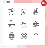 Set of 9 Modern UI Icons Symbols Signs for point finger business click plant Editable Vector Design Elements