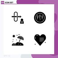 4 Thematic Vector Solid Glyphs and Editable Symbols of gateway vacation cells sperm event Editable Vector Design Elements