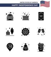 conjunto de 9 paquete de glifos sólidos modernos en el día de la independencia de estados unidos elementos de diseño vectorial del día de estados unidos editables de células de adobe de independencia de plumas americanas vector