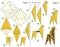 Giraffe origami scheme tutorial moving model. Origami for kids. Step by step how to make a cute origami Giraffe. Vector illustration.