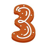 Number three made of glazed gingerbread festive font symbol of happy new year vector