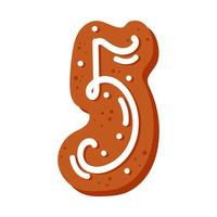 número cinco hecho de pan de jengibre glaseado símbolo de fuente festiva de feliz año nuevo vector